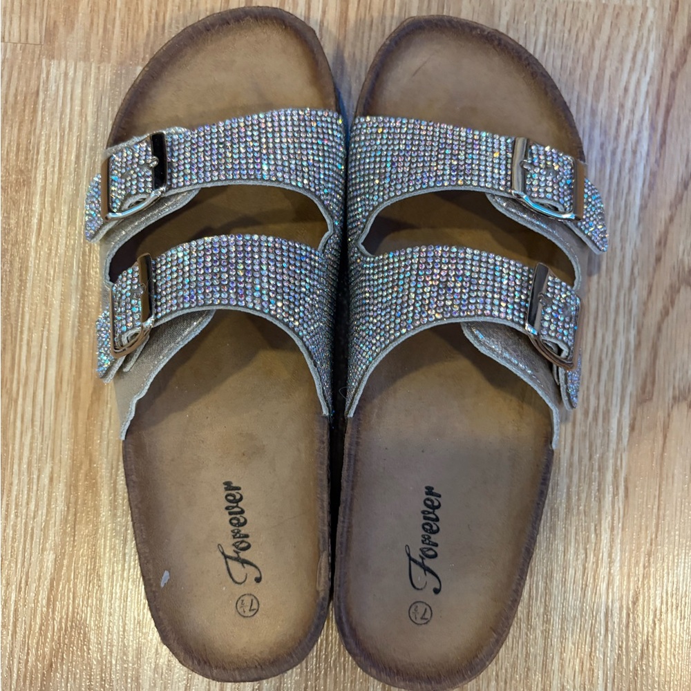 Forever Link Women's Sparkly Buckle Sandals - Champagne